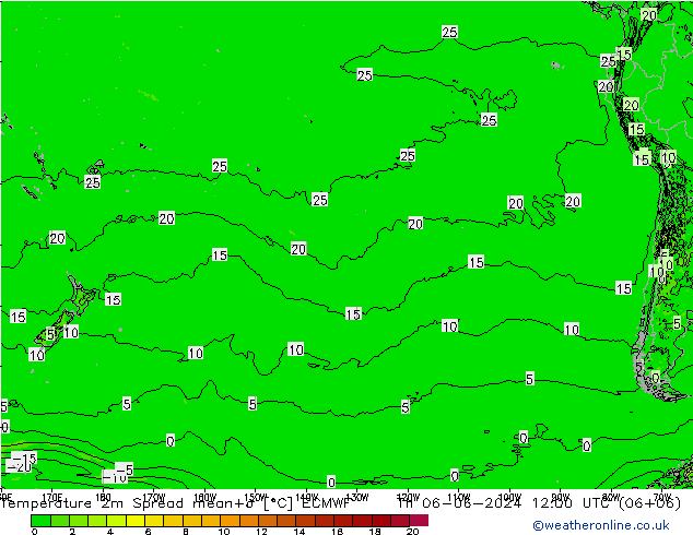 Temperature 2m Spread ECMWF Th 06.06.2024 12 UTC