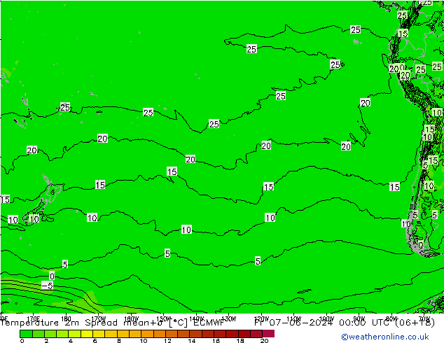 Temperatura 2m Spread ECMWF Sex 07.06.2024 00 UTC