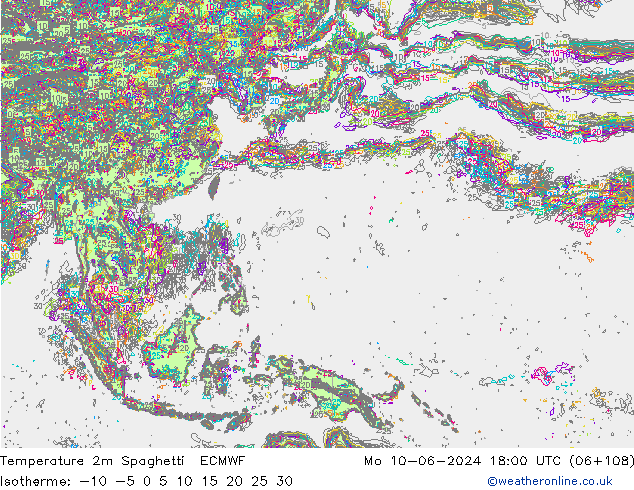 Temperature 2m Spaghetti ECMWF Mo 10.06.2024 18 UTC