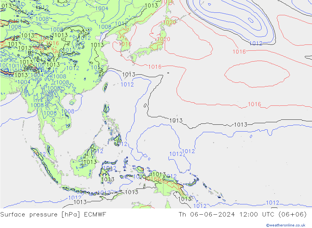 Surface pressure ECMWF Th 06.06.2024 12 UTC