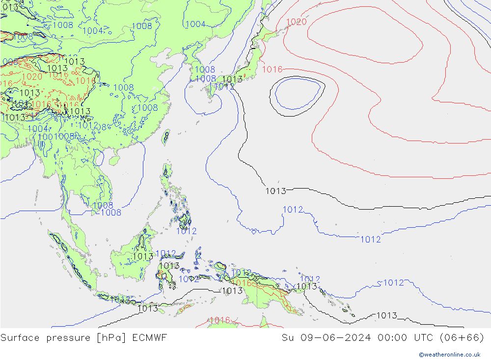 Pressione al suolo ECMWF dom 09.06.2024 00 UTC