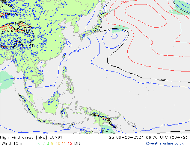 High wind areas ECMWF dom 09.06.2024 06 UTC