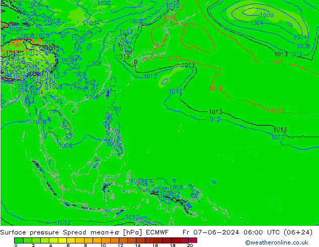 Bodendruck Spread ECMWF Fr 07.06.2024 06 UTC