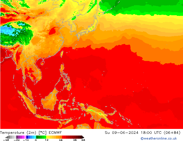 Temperatura (2m) ECMWF Dom 09.06.2024 18 UTC