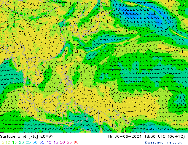 wiatr 10 m ECMWF czw. 06.06.2024 18 UTC