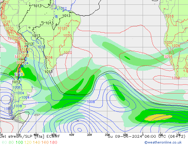 Jet Akımları/SLP ECMWF Paz 09.06.2024 06 UTC