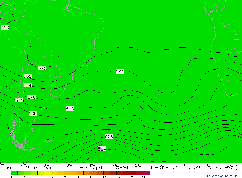 Height 500 hPa Spread ECMWF Th 06.06.2024 12 UTC