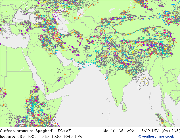 Surface pressure Spaghetti ECMWF Mo 10.06.2024 18 UTC