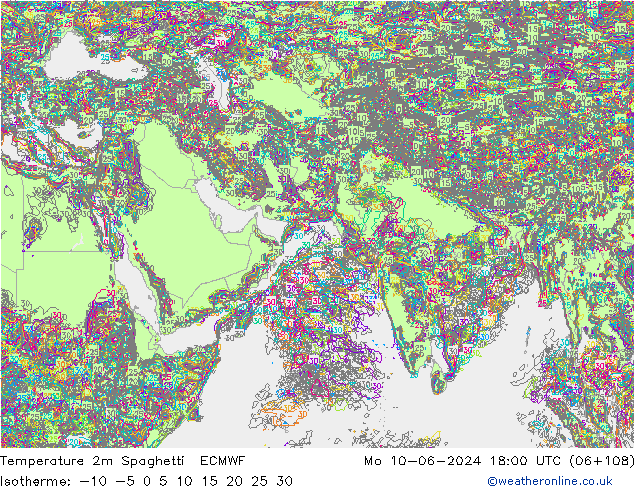 Temperature 2m Spaghetti ECMWF Mo 10.06.2024 18 UTC