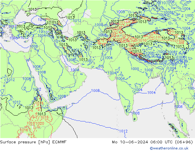 Surface pressure ECMWF Mo 10.06.2024 06 UTC