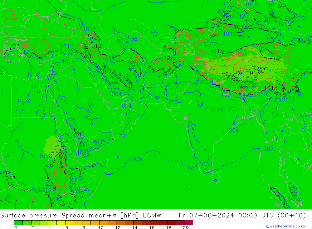 Surface pressure Spread ECMWF Fr 07.06.2024 00 UTC