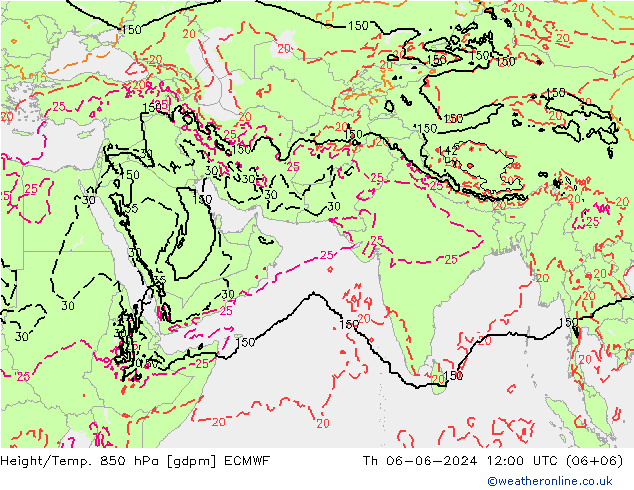 Height/Temp. 850 hPa ECMWF Čt 06.06.2024 12 UTC