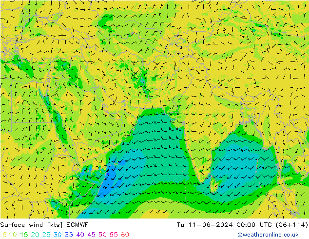 Vent 10 m ECMWF mar 11.06.2024 00 UTC