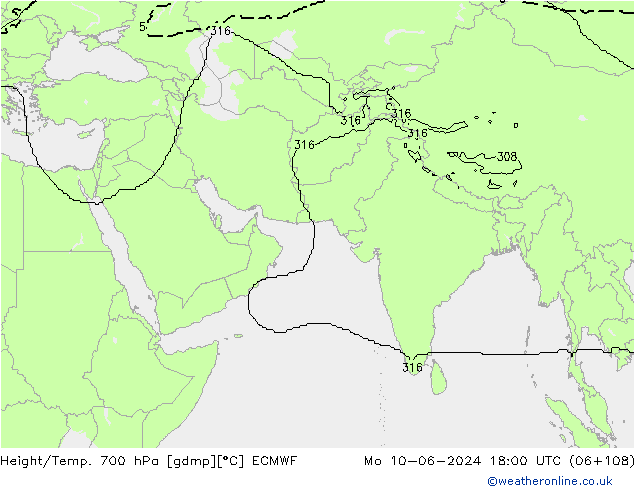 Yükseklik/Sıc. 700 hPa ECMWF Pzt 10.06.2024 18 UTC