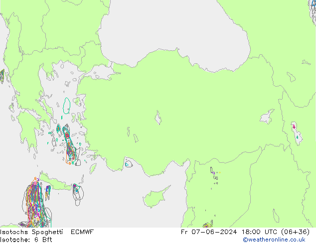 Isotachs Spaghetti ECMWF Pá 07.06.2024 18 UTC