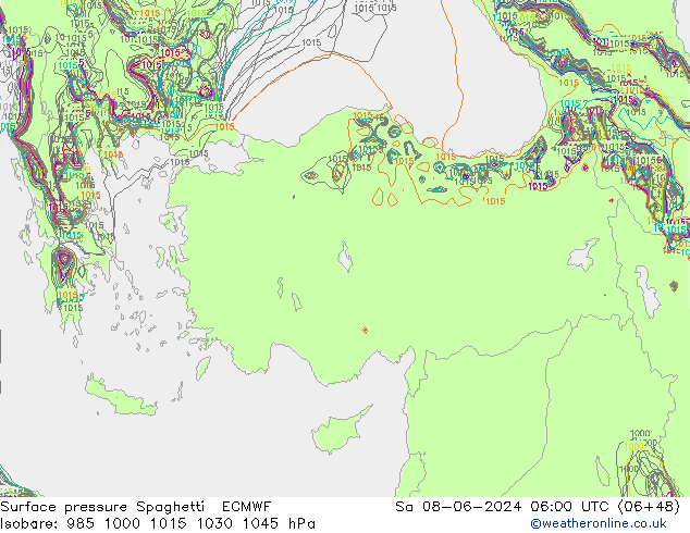 Bodendruck Spaghetti ECMWF Sa 08.06.2024 06 UTC