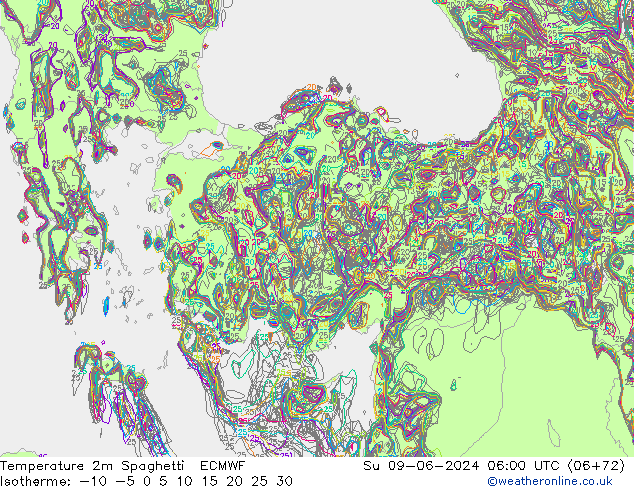 Temperaturkarte Spaghetti ECMWF So 09.06.2024 06 UTC