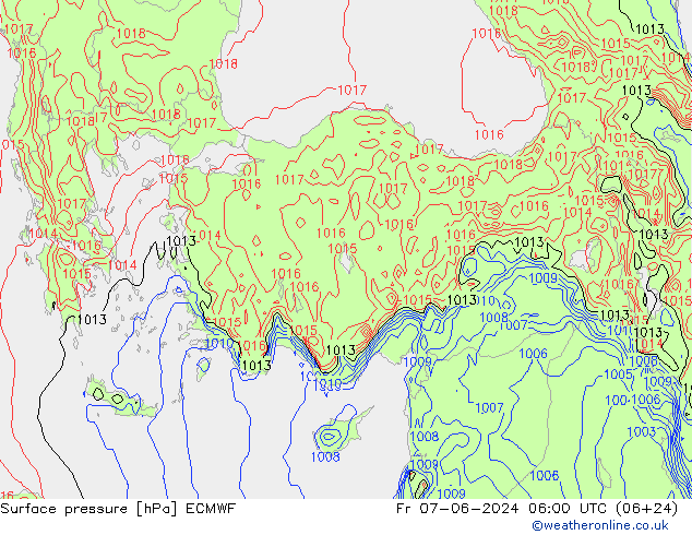 Atmosférický tlak ECMWF Pá 07.06.2024 06 UTC