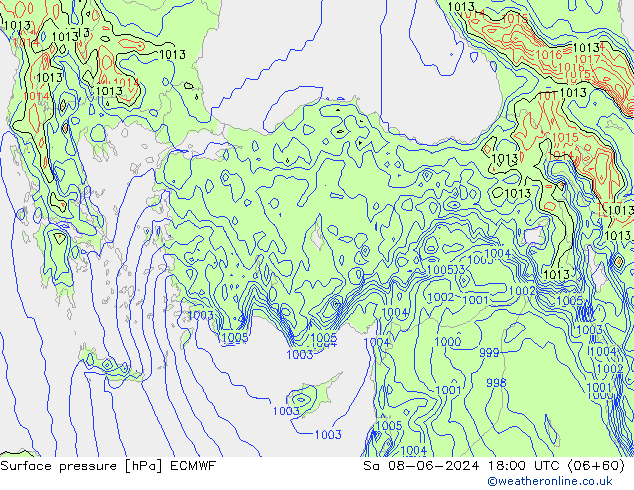 Surface pressure ECMWF Sa 08.06.2024 18 UTC
