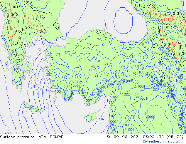 Pressione al suolo ECMWF dom 09.06.2024 06 UTC