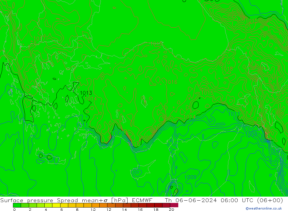 приземное давление Spread ECMWF чт 06.06.2024 06 UTC