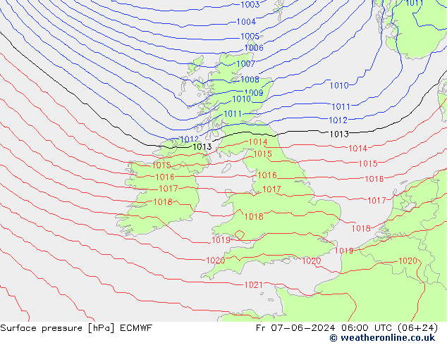 Presión superficial ECMWF vie 07.06.2024 06 UTC