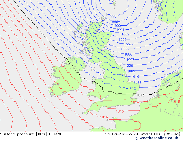 Presión superficial ECMWF sáb 08.06.2024 06 UTC