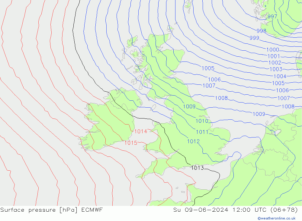 Luchtdruk (Grond) ECMWF zo 09.06.2024 12 UTC