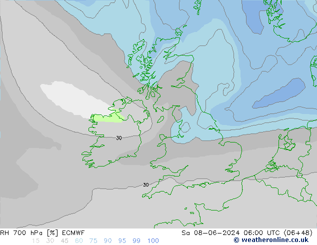 RH 700 hPa ECMWF Sa 08.06.2024 06 UTC