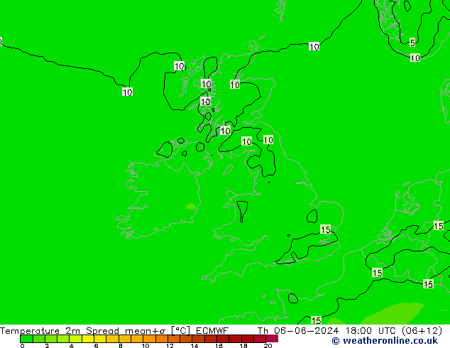 mapa temperatury 2m Spread ECMWF czw. 06.06.2024 18 UTC