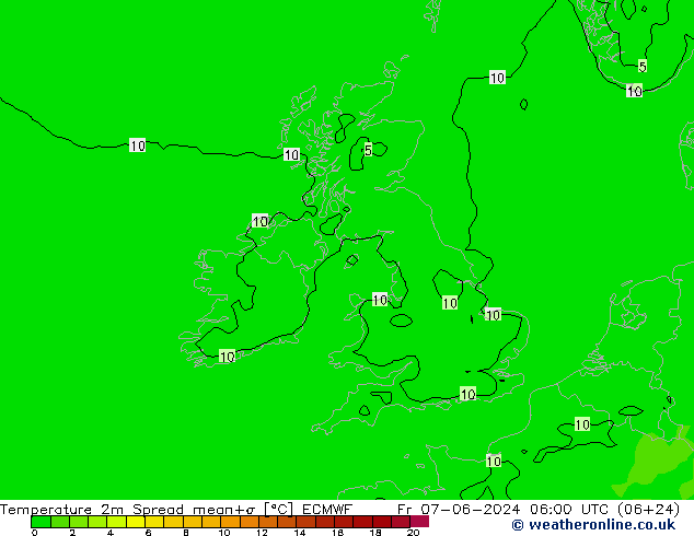 Sıcaklık Haritası 2m Spread ECMWF Cu 07.06.2024 06 UTC