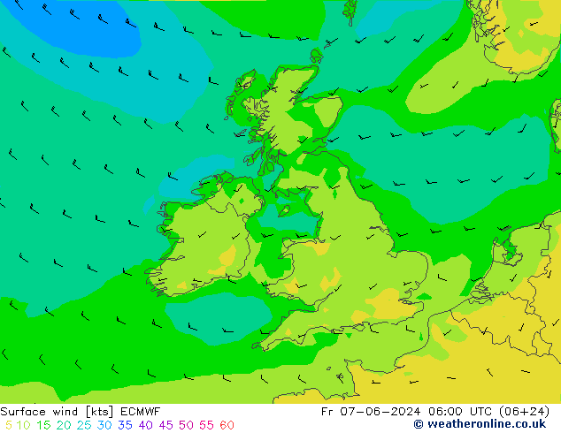 Vento 10 m ECMWF ven 07.06.2024 06 UTC