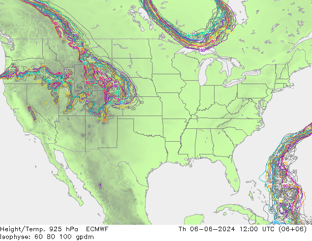 Height/Temp. 925 hPa ECMWF Qui 06.06.2024 12 UTC