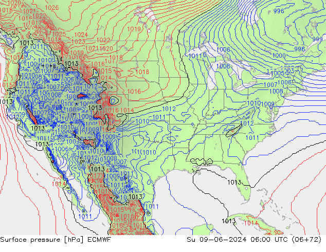 Pressione al suolo ECMWF dom 09.06.2024 06 UTC