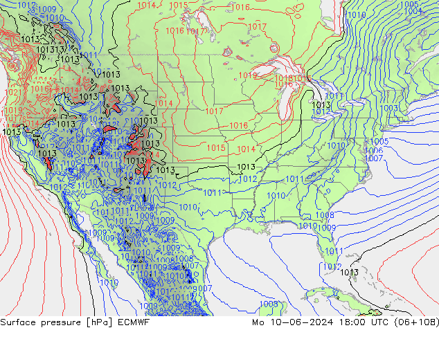 Atmosférický tlak ECMWF Po 10.06.2024 18 UTC