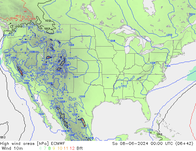 High wind areas ECMWF Sa 08.06.2024 00 UTC
