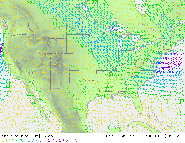 Rüzgar 925 hPa ECMWF Cu 07.06.2024 00 UTC