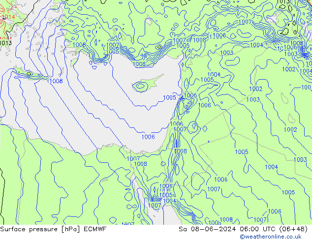 Bodendruck ECMWF Sa 08.06.2024 06 UTC