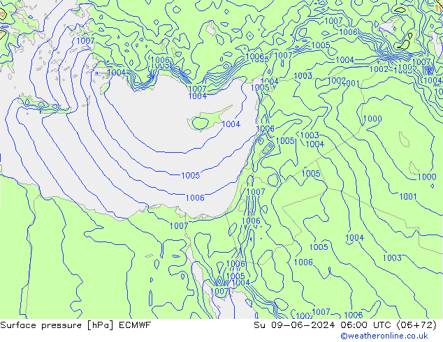 Pressione al suolo ECMWF dom 09.06.2024 06 UTC