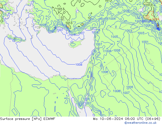 Pressione al suolo ECMWF lun 10.06.2024 06 UTC