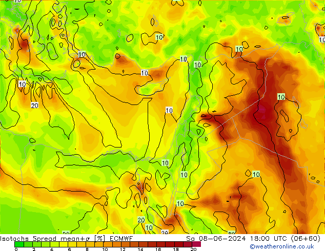 Isotaca Spread ECMWF sáb 08.06.2024 18 UTC