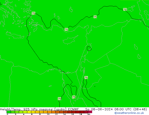 Height/Temp. 925 гПа ECMWF сб 08.06.2024 06 UTC