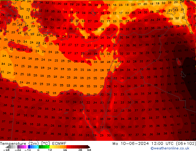 Temperatura (2m) ECMWF lun 10.06.2024 12 UTC