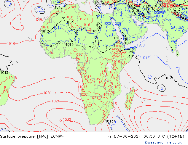 Presión superficial ECMWF vie 07.06.2024 06 UTC