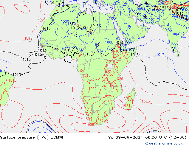 Pressione al suolo ECMWF dom 09.06.2024 06 UTC