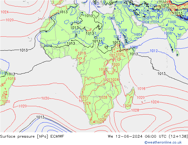 Presión superficial ECMWF mié 12.06.2024 06 UTC