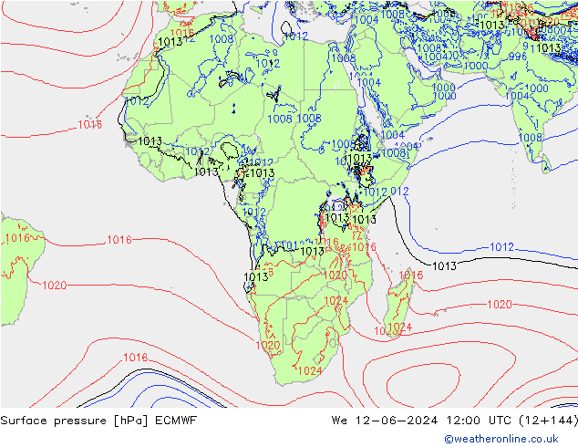 Pressione al suolo ECMWF mer 12.06.2024 12 UTC