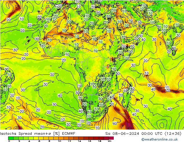 Isotachs Spread ECMWF сб 08.06.2024 00 UTC