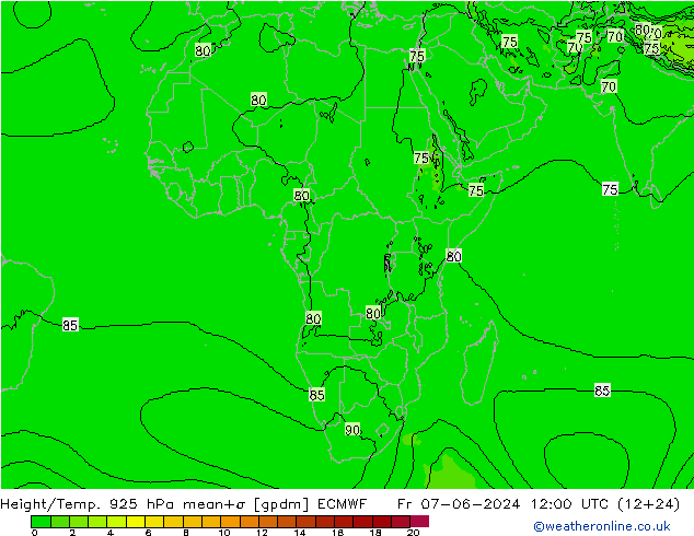 Height/Temp. 925 hPa ECMWF Fr 07.06.2024 12 UTC