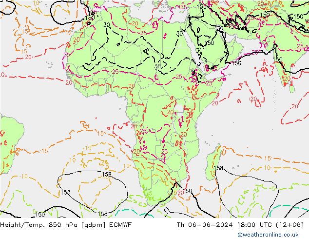 Height/Temp. 850 hPa ECMWF Qui 06.06.2024 18 UTC